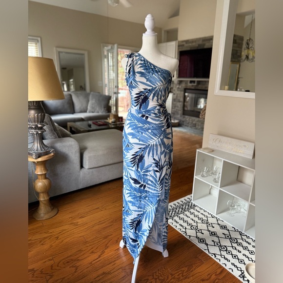 Lovely Day Dresses & Skirts - Lovely Day One-Shoulder Blue Leaf Dress